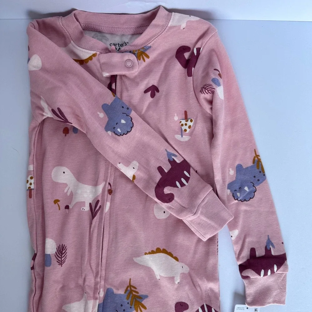 Carters Dinosaur Print 24‎ Months Baby Girl Pink One Piece Pajamas Sleepwear
